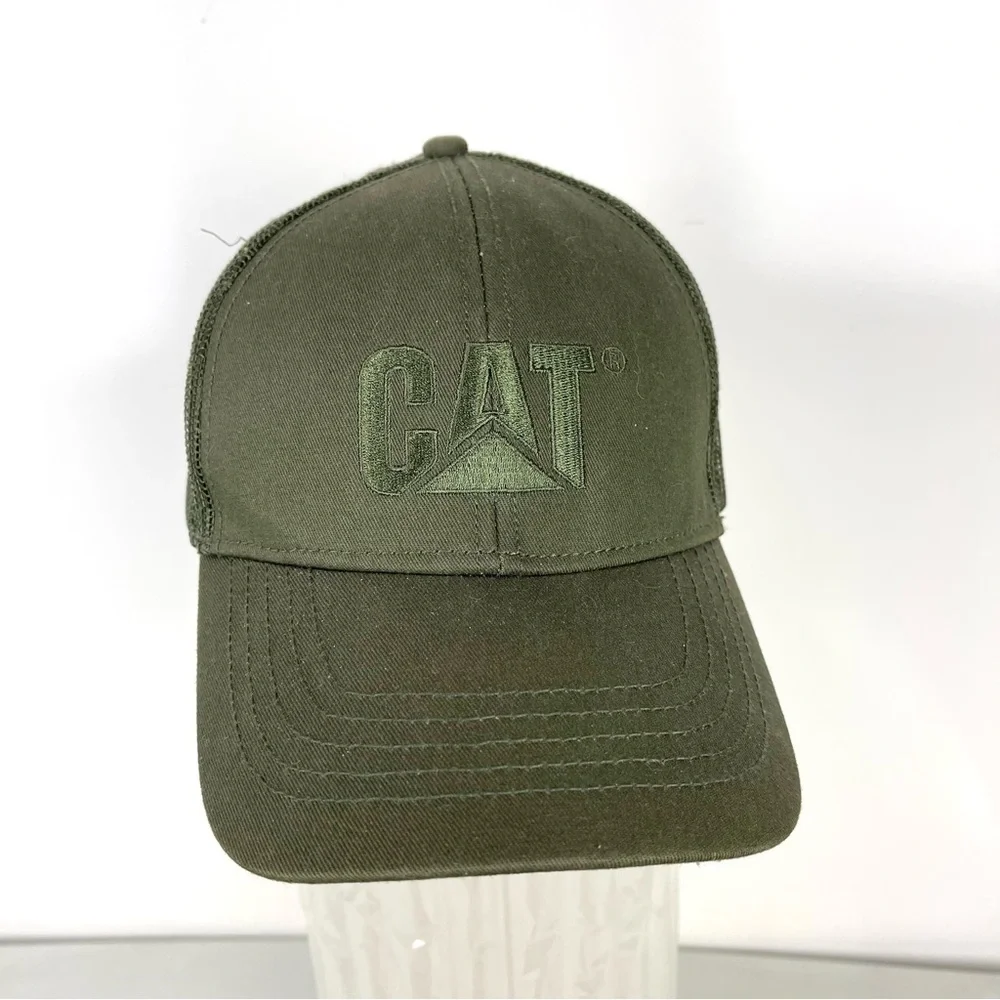 NEW CAT Caterpillar Raised Logo Trucker Hat Olive Green Unisex Baseball Cap OS